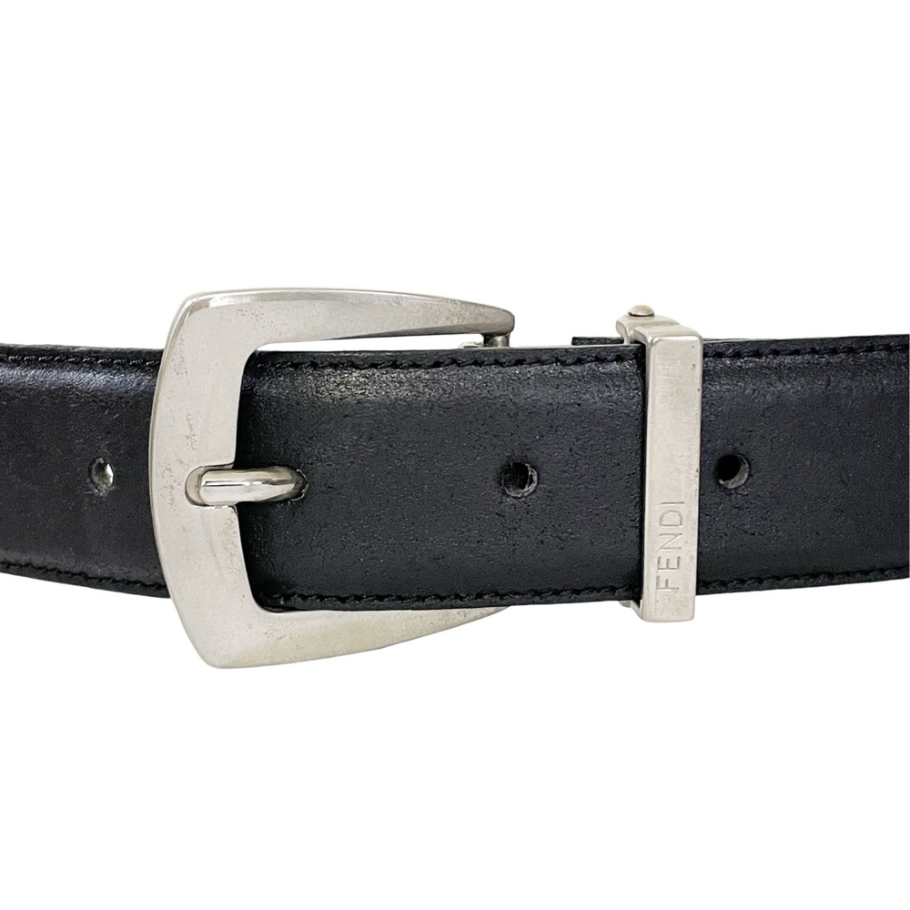 Fendi black leather silver buckle unisex vintage belt
